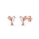 Hummingbird Stud Earring Lab Created Opal 925 Sterling Silver