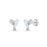 Hummingbird Stud Earring Lab Created Opal 925 Sterling Silver