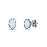 Oval 6.8mm Lab Created Opal Floral Stud Earring 925 Sterling Silver