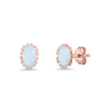 Oval 6.8mm Lab Created Opal Floral Stud Earring 925 Sterling Silver