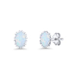 Oval 6.8mm Lab Created Opal Floral Stud Earring 925 Sterling Silver
