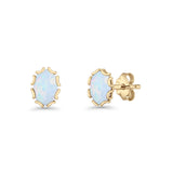 Oval 6.8mm Lab Created Opal Floral Stud Earring 925 Sterling Silver
