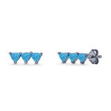 Three Stone Triangular Lab Created Opal Stud Earring 925 Sterling Silver