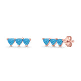 Three Stone Triangular Lab Created Opal Stud Earring 925 Sterling Silver