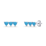 Three Stone Triangular Lab Created Opal Stud Earring 925 Sterling Silver