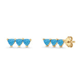 Three Stone Triangular Lab Created Opal Stud Earring 925 Sterling Silver