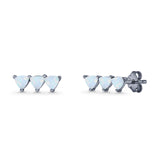 Three Stone Triangular Lab Created Opal Stud Earring 925 Sterling Silver