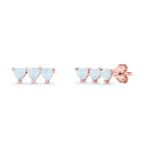 Three Stone Triangular Lab Created Opal Stud Earring 925 Sterling Silver