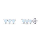 Three Stone Triangular Lab Created Opal Stud Earring 925 Sterling Silver