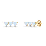 Three Stone Triangular Lab Created Opal Stud Earring 925 Sterling Silver
