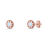 Flower Stud Earring 5.8mm Lab Created Opal Oxidized 925 Sterling Silver