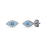 Round Lab Created Opal 6.6mm Marquise Evil Eye Stud Earring 925 Sterling Silver