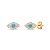 Round Lab Created Opal 6.6mm Marquise Evil Eye Stud Earring 925 Sterling Silver