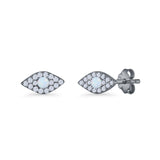 Round Lab Created Opal 6.6mm Marquise Evil Eye Stud Earring 925 Sterling Silver