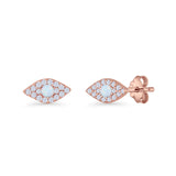 Round Lab Created Opal 6.6mm Marquise Evil Eye Stud Earring 925 Sterling Silver