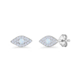 Round Lab Created Opal 6.6mm Marquise Evil Eye Stud Earring 925 Sterling Silver