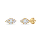 Round Lab Created Opal 6.6mm Marquise Evil Eye Stud Earring 925 Sterling Silver