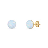 Round 7mm Lab Created Opal Solitaire Stud Earring 925 Sterling Silver