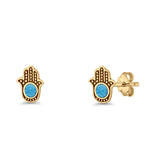 Round 9mm Lab Created Opal Hand Of Hamsa Stud Earring Oxidized 925 Sterling Silver