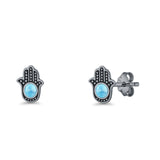 Round 9mm Lab Created Opal Hand Of Hamsa Stud Earring Oxidized 925 Sterling Silver