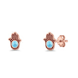 Round 9mm Lab Created Opal Hand Of Hamsa Stud Earring Oxidized 925 Sterling Silver