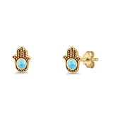 Round 9mm Lab Created Opal Hand Of Hamsa Stud Earring Oxidized 925 Sterling Silver