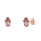 Round 9mm Lab Created Opal Hand Of Hamsa Stud Earring Oxidized 925 Sterling Silver