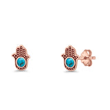 Round 9mm Lab Created Opal Hand Of Hamsa Stud Earring Oxidized 925 Sterling Silver