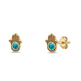Round 9mm Lab Created Opal Hand Of Hamsa Stud Earring Oxidized 925 Sterling Silver