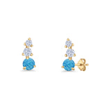 Three Stone Lab Created Opal 8.2mm Tapered CZ Stud Earring 925 Sterling Silver