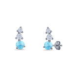 Three Stone Lab Created Opal 8.2mm Tapered CZ Stud Earring 925 Sterling Silver