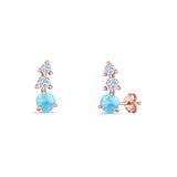 Three Stone Lab Created Opal 8.2mm Tapered CZ Stud Earring 925 Sterling Silver