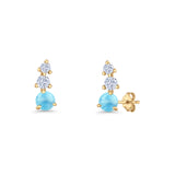 Three Stone Lab Created Opal 8.2mm Tapered CZ Stud Earring 925 Sterling Silver