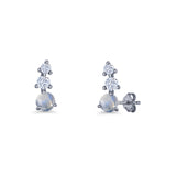 Three Stone Lab Created Opal 8.2mm Tapered CZ Stud Earring 925 Sterling Silver