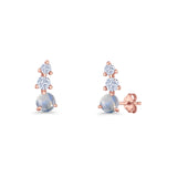 Three Stone Lab Created Opal 8.2mm Tapered CZ Stud Earring 925 Sterling Silver