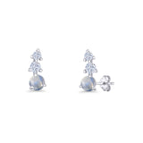 Three Stone Lab Created Opal 8.2mm Tapered CZ Stud Earring 925 Sterling Silver