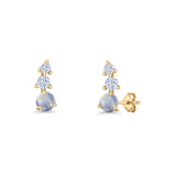 Three Stone Lab Created Opal 8.2mm Tapered CZ Stud Earring 925 Sterling Silver