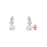 Three Stone Lab Created Opal 8.2mm Tapered CZ Stud Earring 925 Sterling Silver