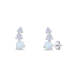 Three Stone Lab Created Opal 8.2mm Tapered CZ Stud Earring 925 Sterling Silver