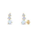 Three Stone Lab Created Opal 8.2mm Tapered CZ Stud Earring 925 Sterling Silver