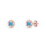 Round 3.9mm Lab Created Opal Flower Stud Earring 925 Sterling Silver