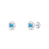 Round 3.9mm Lab Created Opal Flower Stud Earring 925 Sterling Silver