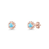Round 3.9mm Lab Created Opal Flower Stud Earring 925 Sterling Silver