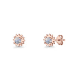 Round 3.9mm Lab Created Opal Flower Stud Earring 925 Sterling Silver