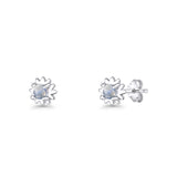 Round 3.9mm Lab Created Opal Flower Stud Earring 925 Sterling Silver