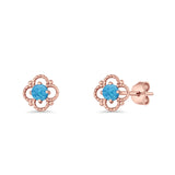 Round 6.5mm Lab Created Opal Four Leaf Clover Stud Earring 925 Sterling Silver