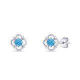 Round 6.5mm Lab Created Opal Four Leaf Clover Stud Earring 925 Sterling Silver