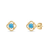 Round 6.5mm Lab Created Opal Four Leaf Clover Stud Earring 925 Sterling Silver