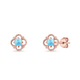 Round 6.5mm Lab Created Opal Four Leaf Clover Stud Earring 925 Sterling Silver