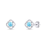 Round 6.5mm Lab Created Opal Four Leaf Clover Stud Earring 925 Sterling Silver